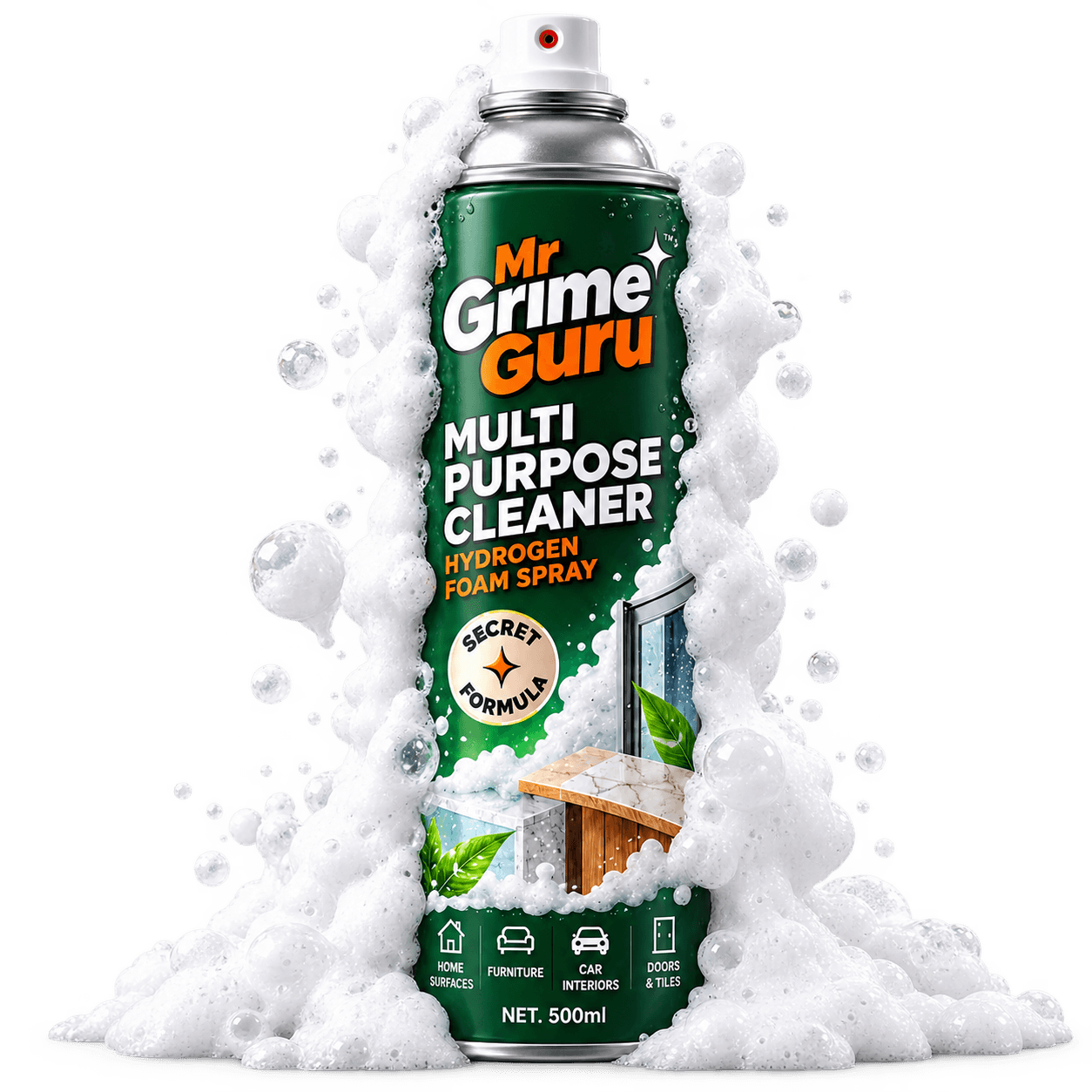 Multipurpose Cleaner surrounded by rich foam · 500 ml
